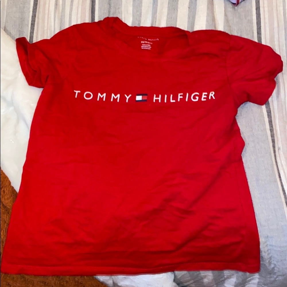 tommy red shirt size xsmall but fits xs-s